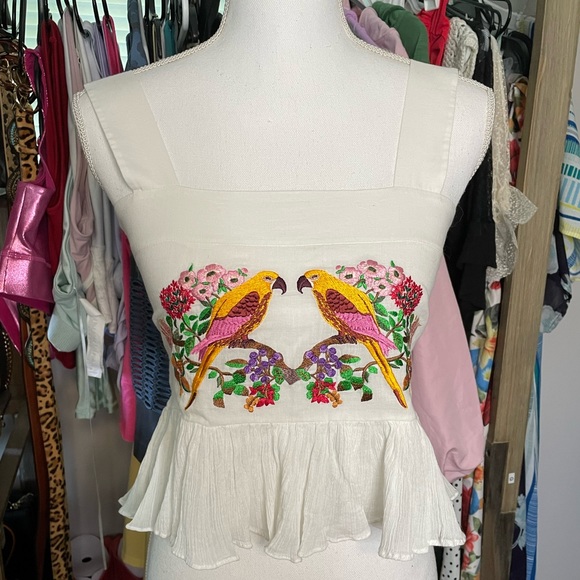 NWT! CAROLINA K embroidered Layla parrot cotton crop top - Picture 4 of 11